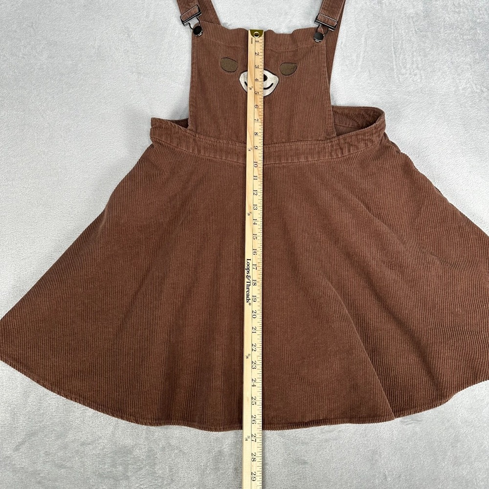 Hot Topic Brown Corduroy Bear Pinafore Overall Dress Skater Skirt Womens Large - Picture 5 of 12